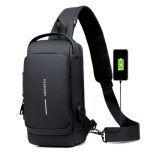 USB charging sport sling Anti-theft shoulder bag (brown shape ) - Image 6