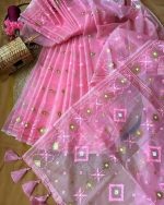 Half Silk Jamdani Print Saree - Image 7