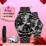 Olevs Stainless Steel fashionable Couple watches Full Black ( Original)